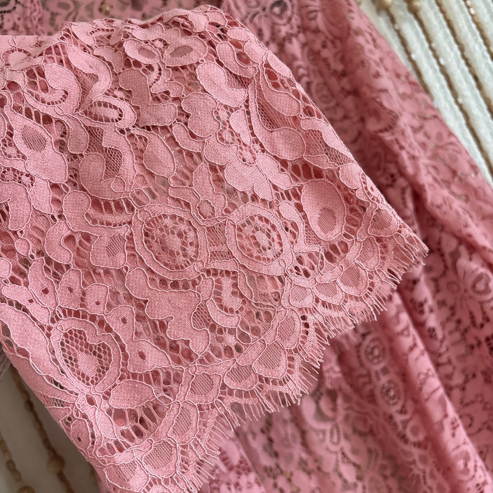 Isaac Mizrahi Pink Lace Feminine Cottage Coquette Open-Front Kimono Long Sleeve - Picture 2 of 6